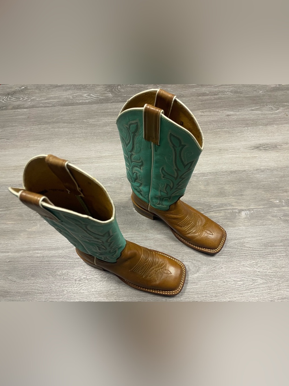 Justin BRL310 Bent Rail Turquoise Brown Leather Cowboy Boots Women’s 6.5 B